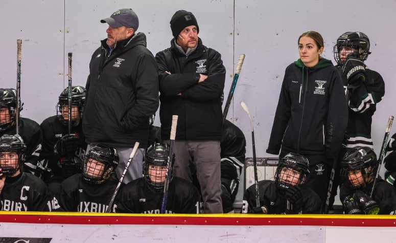 Dan Najarian (middle) led Duxbury to back-to-back state titles in 2023 and 2024. (Brian Kelly/NEHJ)