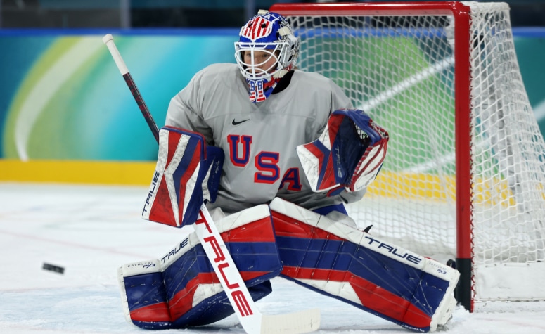 MILAN, ITALY - FEBRUARY 04: Aerin Frankel #31 of Team United States takes part during a training session on day minus two of the Milano Cortina 2026 Winter Olympic games at Milano Rho Ice Hockey Arena on February 04, 2026 in Milan, Italy. (Photo by Jamie Squire/Getty Images)